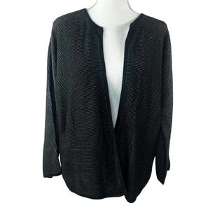 Eileen Fisher Textured Black White Open Cardigan L Silk Organic Cotton